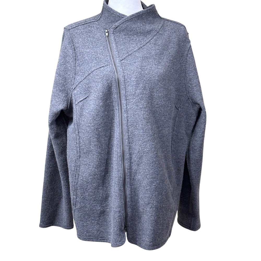 Eileen Fisher Gray 100% Merino Wool Asymmetrical Zip Jacket Quiet Luxury 1X